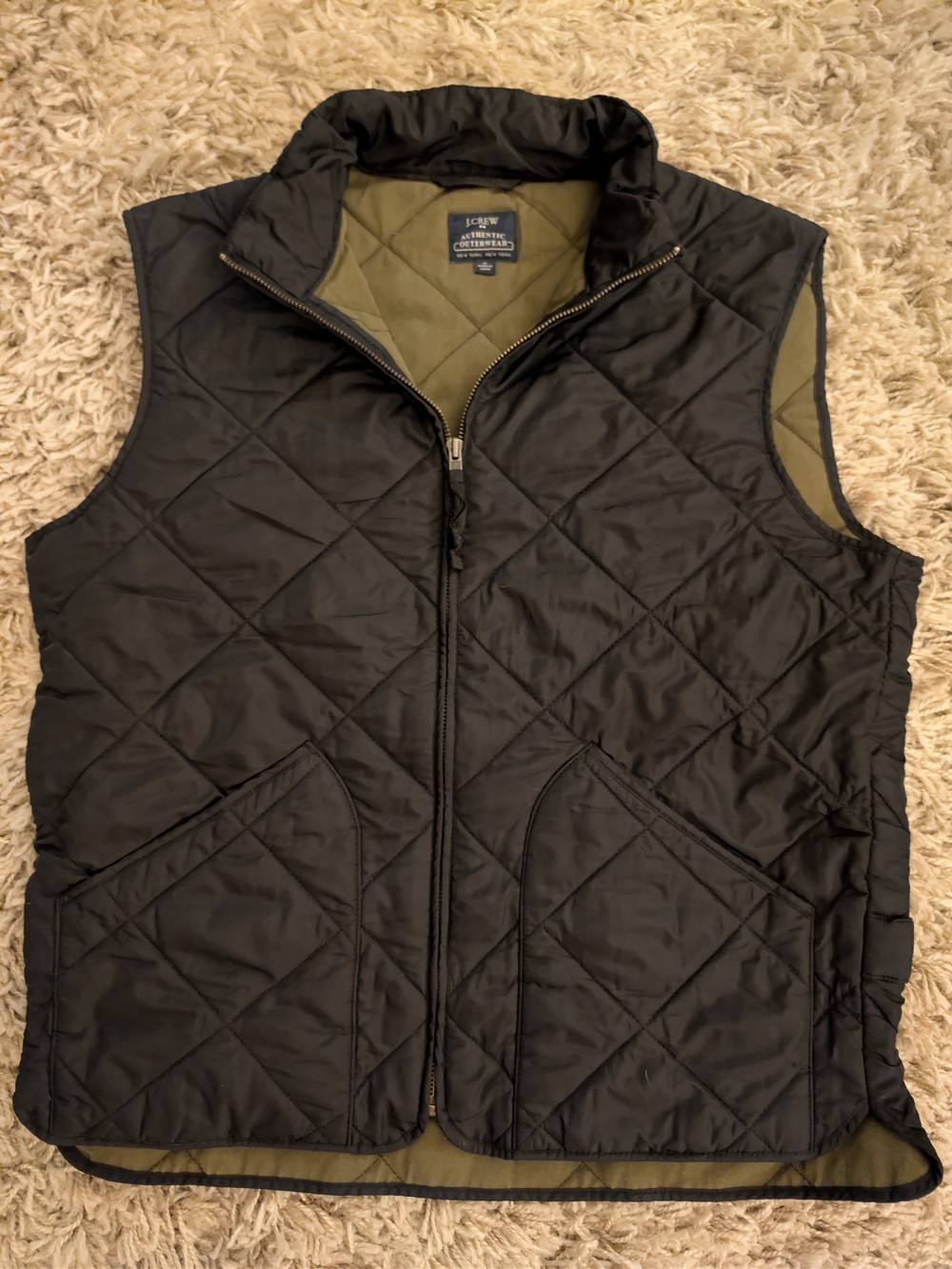 J.Crew Authentic Outerwear Quilted Vest Black Olive Men's M 47752